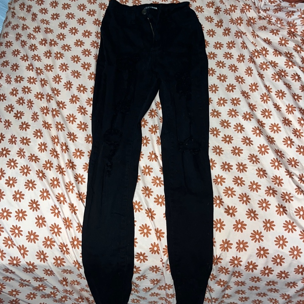 Fashion Nova High waisted Black Ripped Jeans